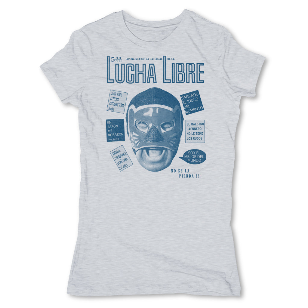 Lucha-Libre-Blue-Panther-Cover-Grey-Womens-T-Shirt