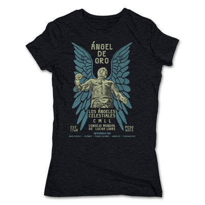 Lucha-Libre-Angel-De-Oro-Urbana-Black-Womens-T-Shirt