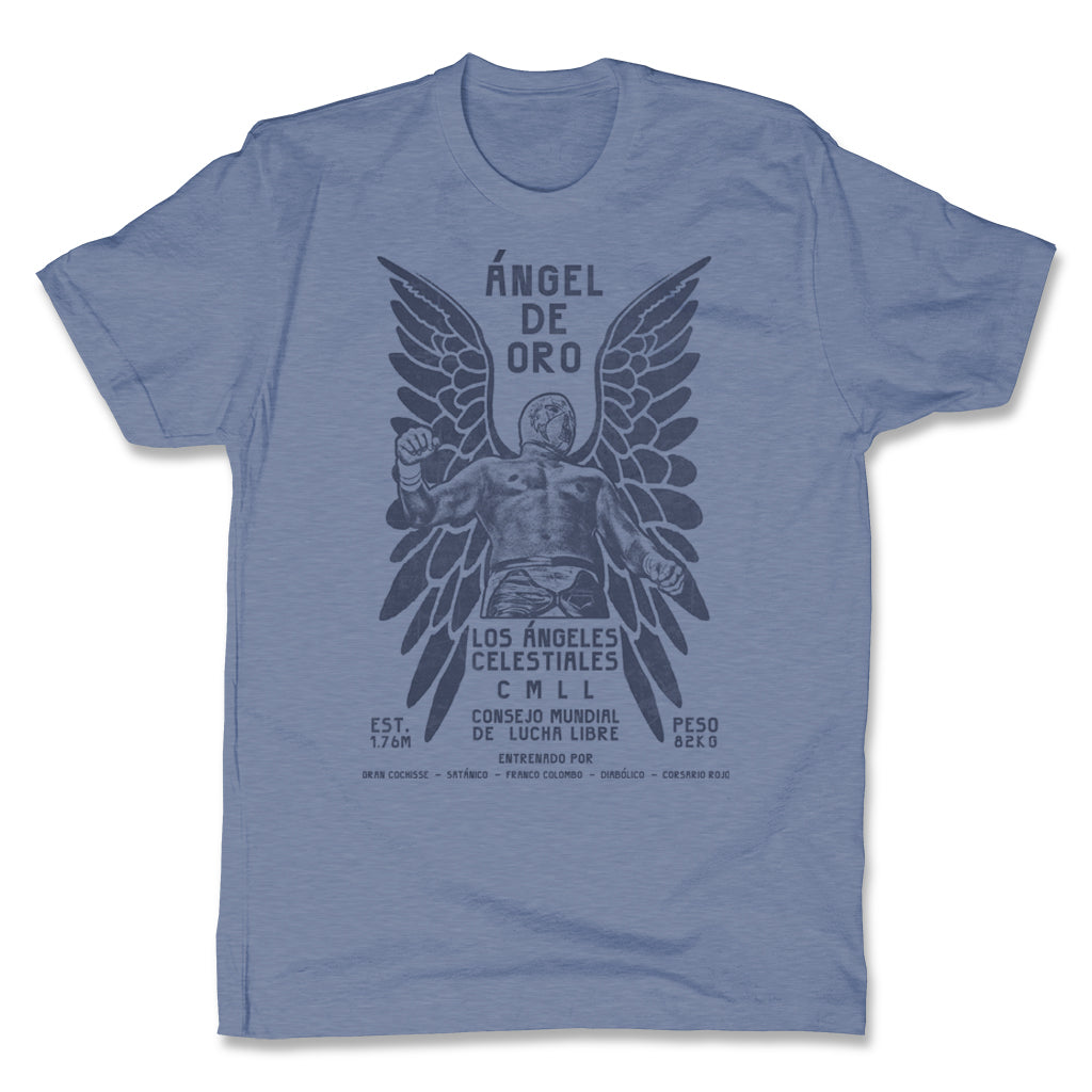 Lucha-Libre-Angel-De-Oro-Urbana-Light-Blue-Mens-T-Shirt
