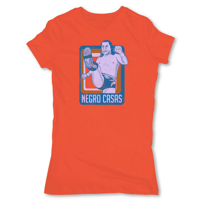 Lucha-Libre-Negro-Casas-Retro-Orange-Womens-T-Shirt